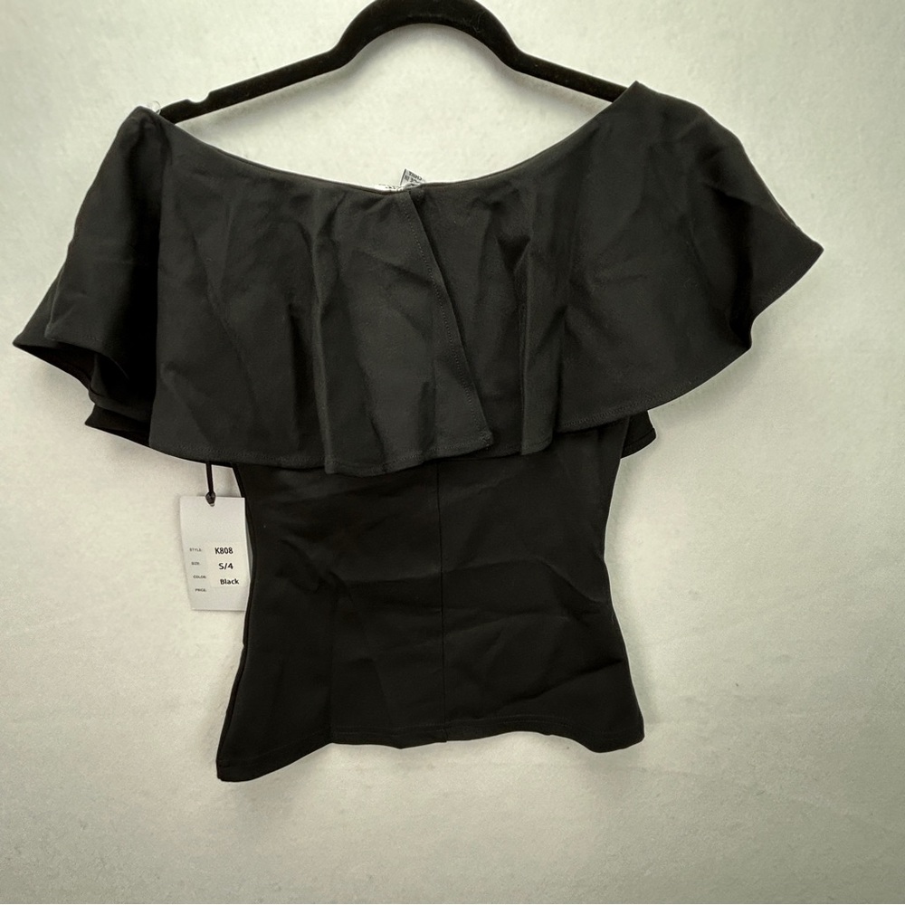 NWT Unique Vintage Black Ruffle Knit Top Size Small/4 - 565 - Picture 5 of 12